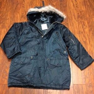 Vintage military issue winter parka with fur hood